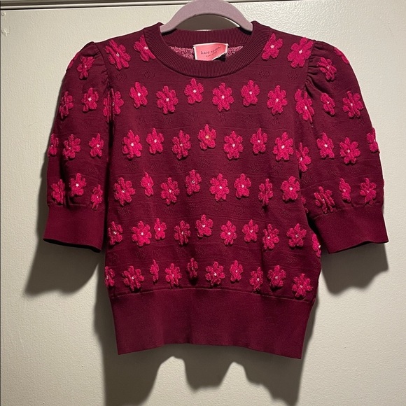 kate spade Sweaters - Kate Spade NY Mainline Marker Maroon with Pink Floral Puff Design Sweater